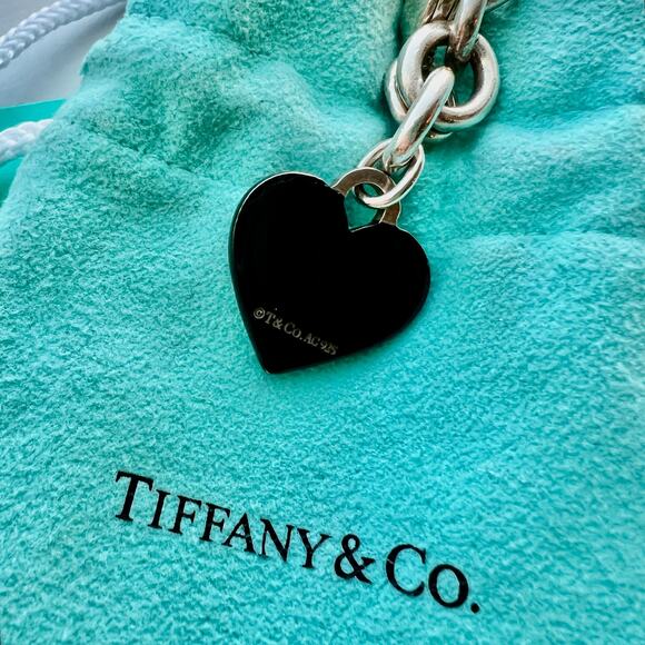 Rare 7” Tiffany & Co. Victoria’s Secret Black Heart Charm w/ Chain Link Bracelet - Picture 5 of 12